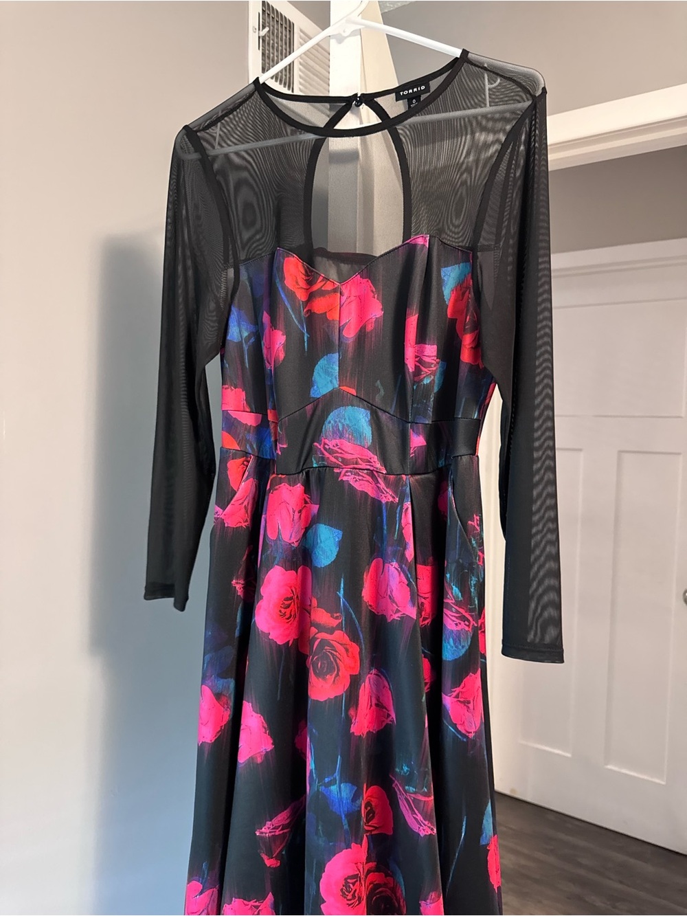 torrid Black Fit & Flare Dress with Pink and Blue Rose Print